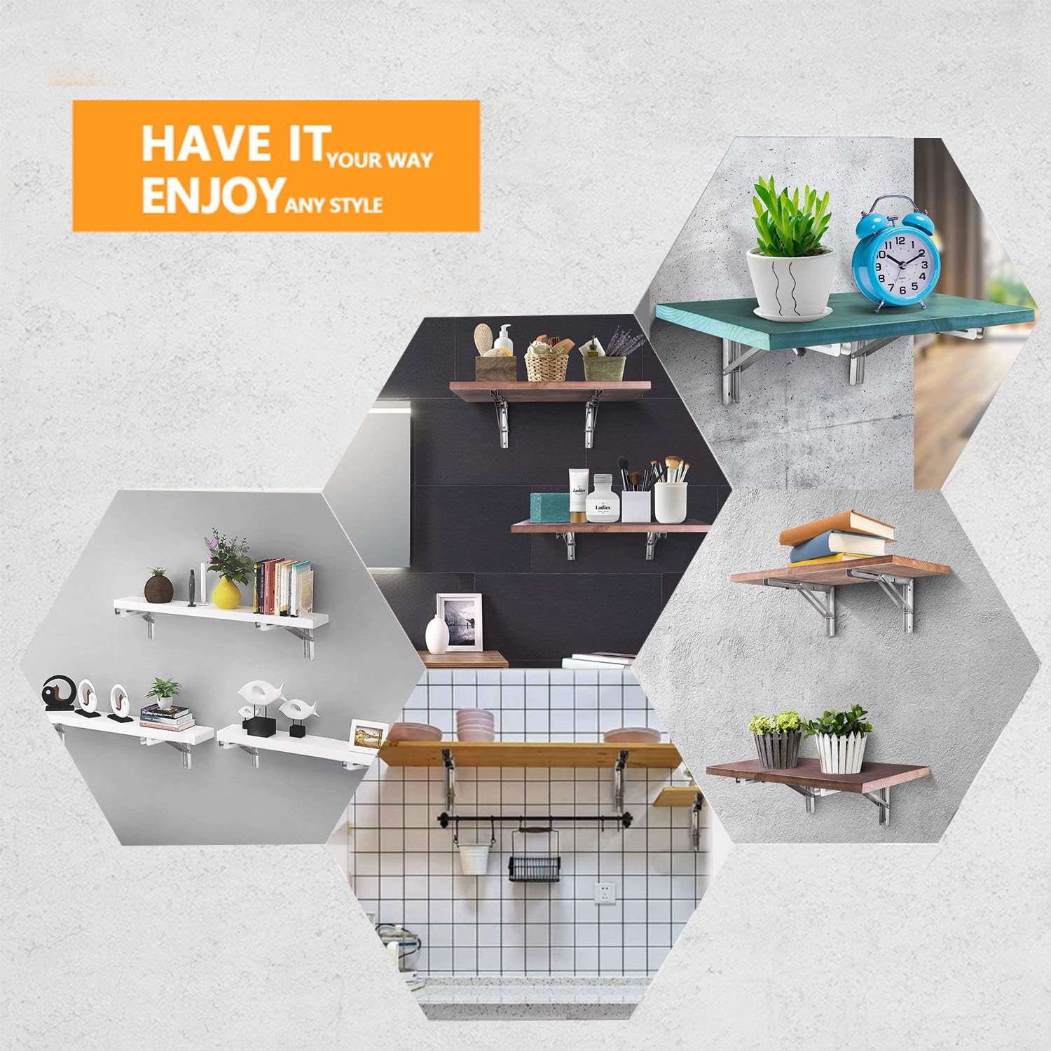 Pynsseu Heavy Duty Stainless Steel Folding Shelf Brackets – 8, 12, 16, 20, 24 Inch