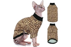 BRKURLEG Sphynx Hairless Cats Shirt Soft Puppy Clothes Cat Pajamas Jumpsuit Cotton Apparel Pet Clothes Kitten T-Shirts with Sleeves for Sphynx Cornish Rex, Devon Rex(Brown, M)