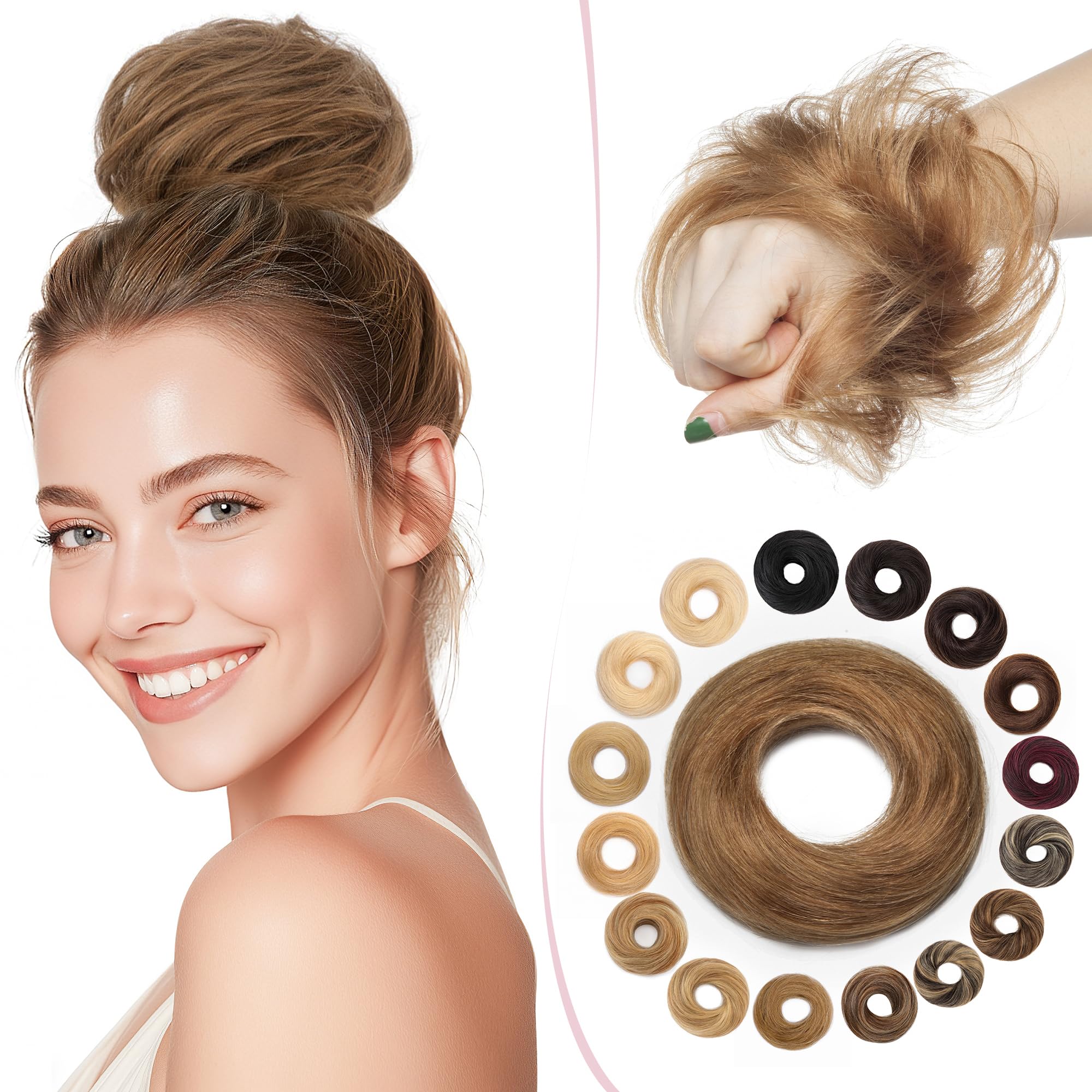 SEGO Human Hair Scrunchies for Women Messy Hair Buns Hairpiece [#6 Light Brown] 100% Real Remy Updo Scrunchies Donut Hair Extensions Chignons Straight (17g)