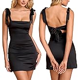 URYIAO Satin Silk Mini Dress for Women Bow Tie Short Homecoming Night Out Club Dresses
