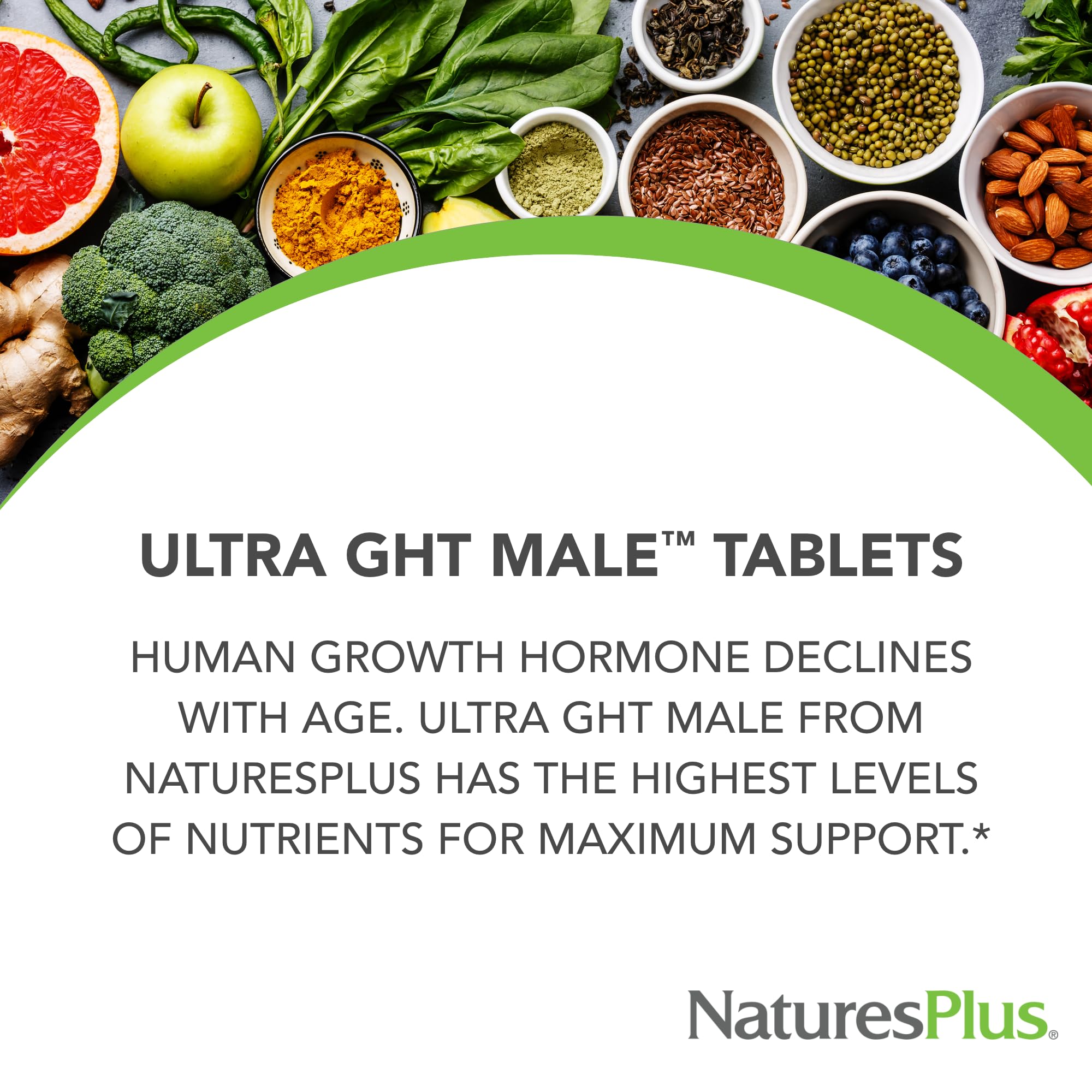 NaturesPlus Ultra GHT Male Extended Release Bilayer Tablets - 90 Vegetarian Supplements - Maximum Strength Natural Testosterone & Human Growth Hormone Boost- Gluten-Free - 30 Servings
