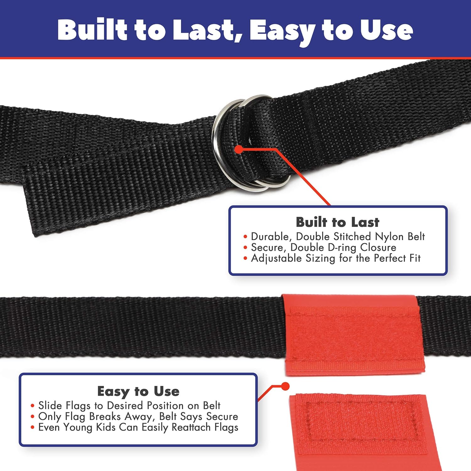 Flag Football Belts Adult - Durable 14 Player Flag Football Set of Belts and Flags Includes 3 Flags Per Belt Plus a Bonus 6 Replacement Flags (62 Piece Kit): Clothing