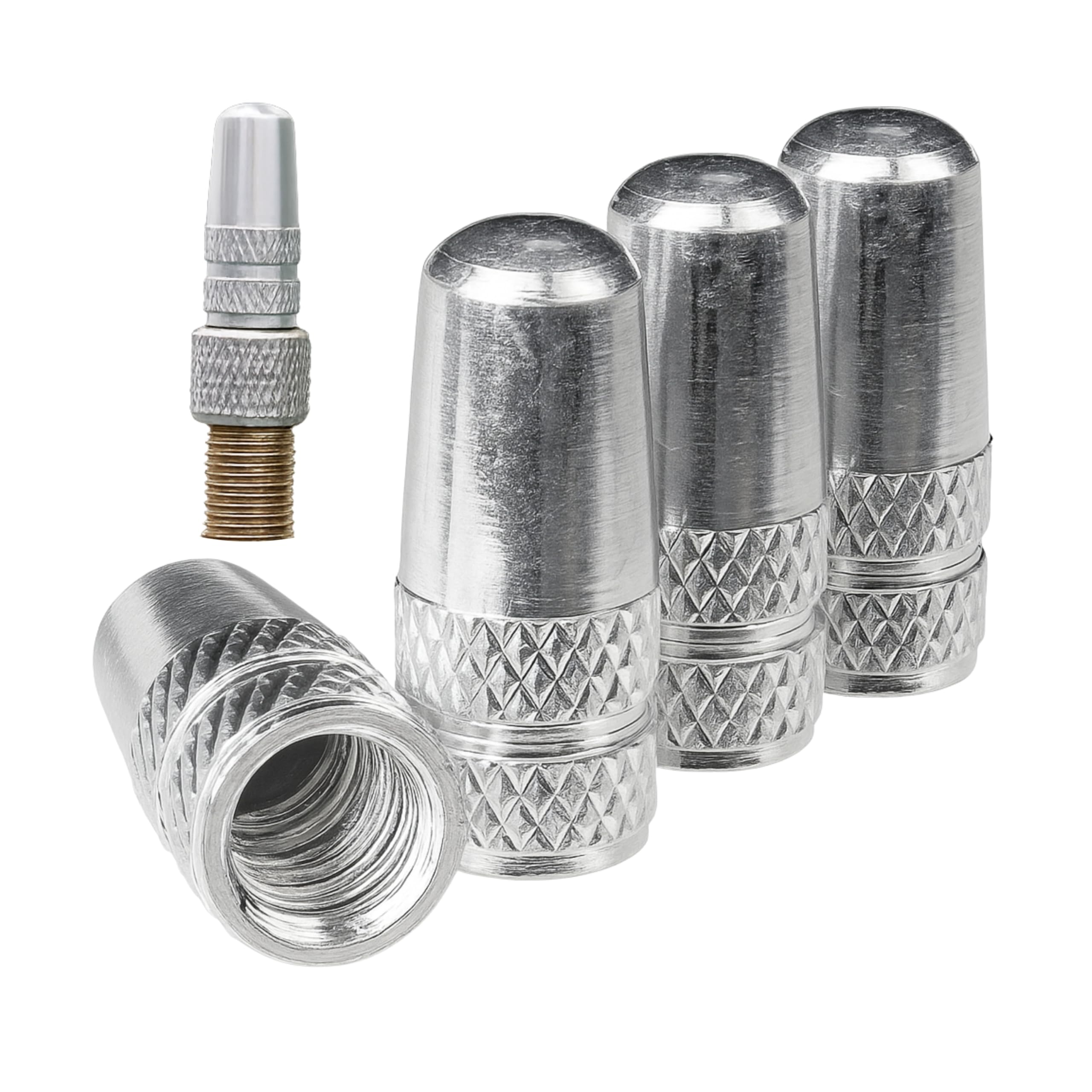 Valve caps made of aluminium, 4 pieces, in silver, for bicycle tyres with Dunlop or Presta outlet, bike valve caps, tyre outlet cover bicycle inner tube, bike air plug cover
