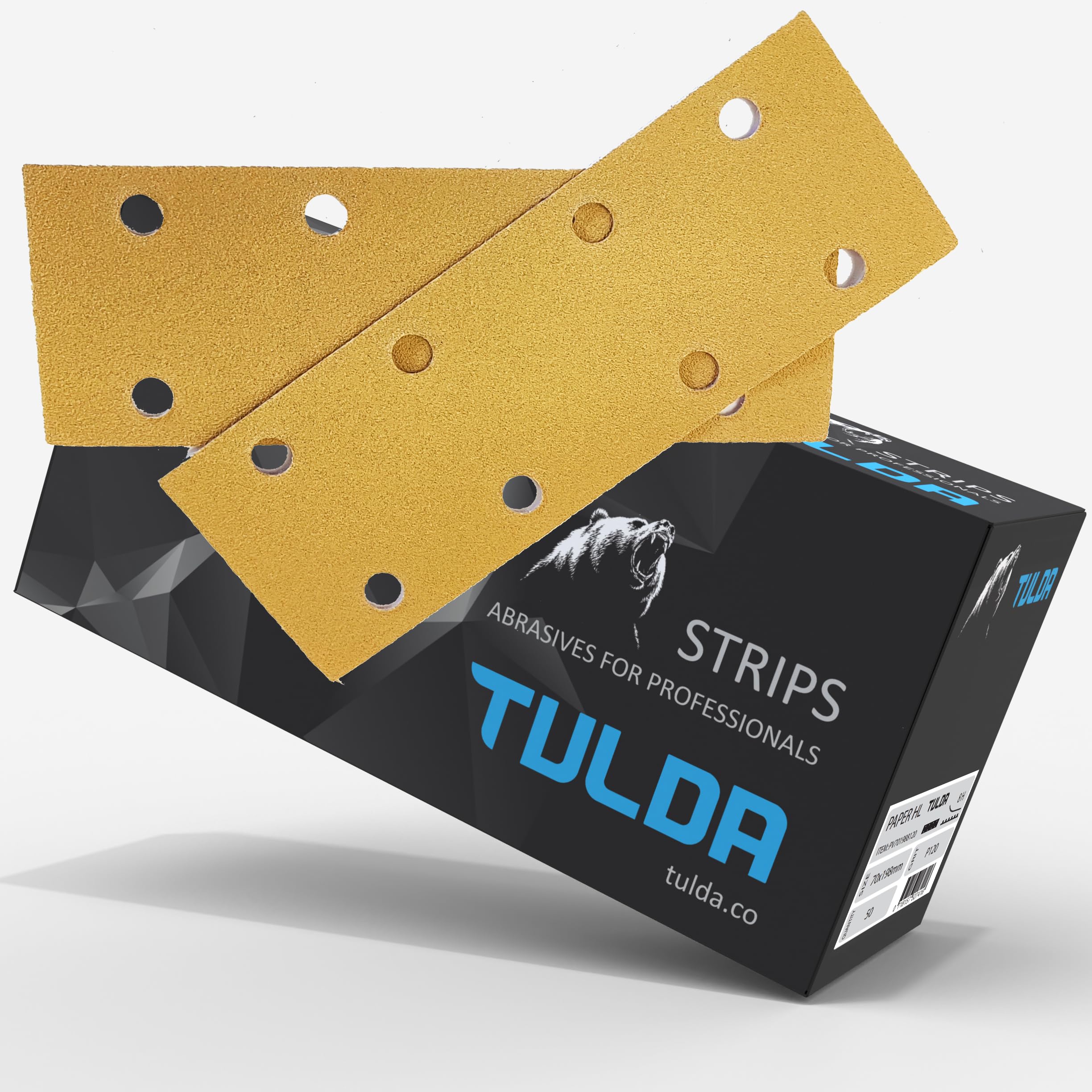 Tulda Sanding Paper Sheets Strips P320 70x198 8 Holes - Sandpaper Grits Hook & Loop Pads Rectangular Electric Orbital Sander - Long Lasting Efficient All Surfaces (Box of 50 PCS)
