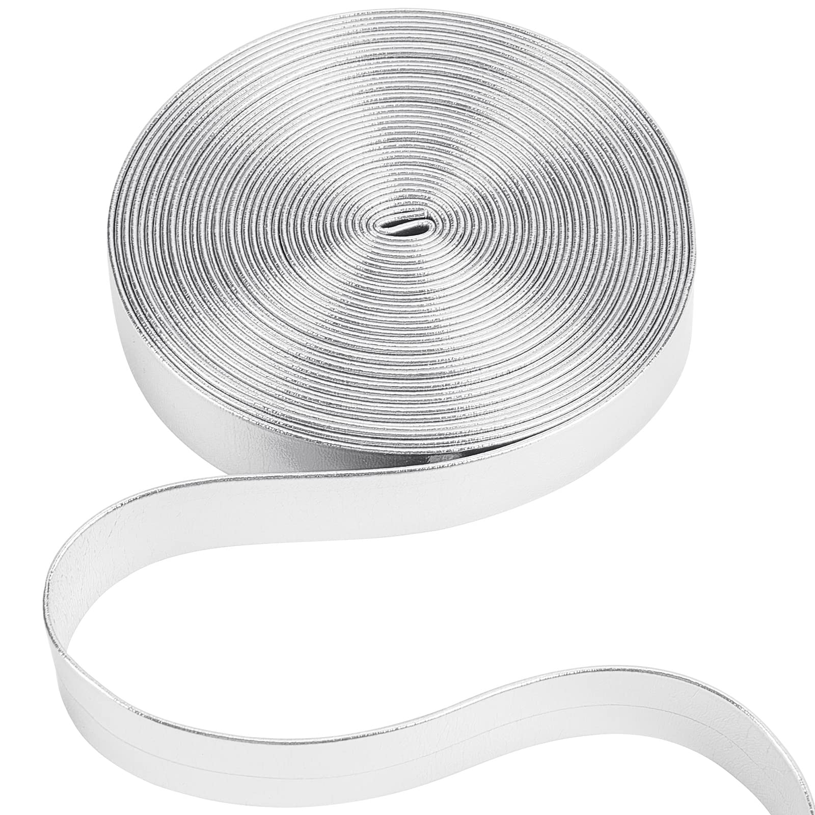 GORGECRAFT 5m Long Metallic Leather Straps 15mm Wide Double Sided Flat Silver Leather Cord Glossy Pu Imitation Leather Strips Beading String Threads Rope for Belt Bracelet Jewelry Making Workshop