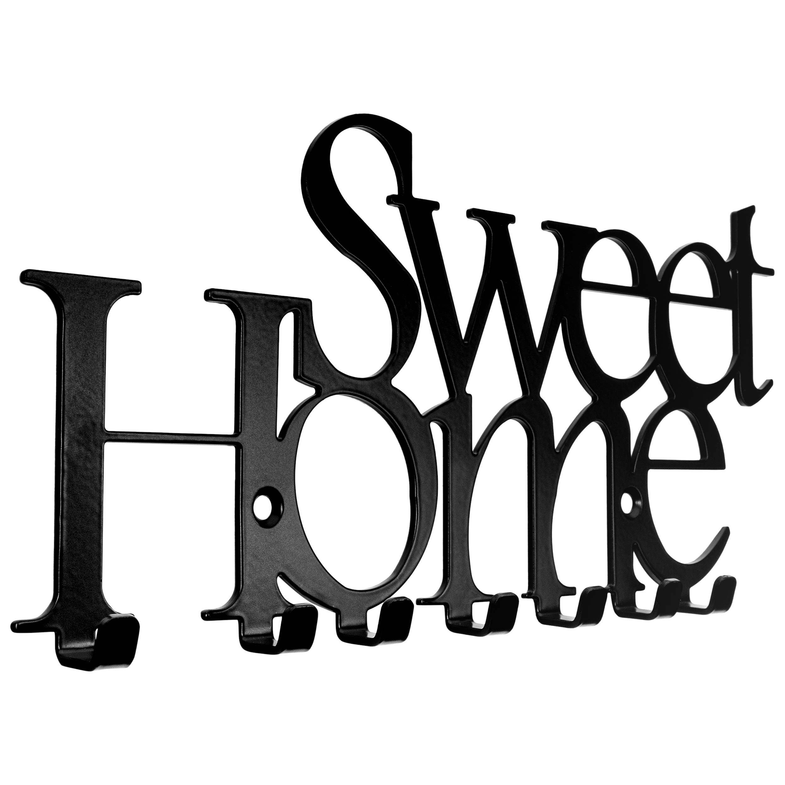 Galleksa Key Holder Hanger Hooks Towel Rack Kitchen Home Wall Organizer Black White (Sweet Home Black)