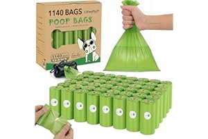 Lifegogo Dog Poop Bags 1140 Count (57 Rolls), Unscented Leak-Proof Waste Bag, 13x9" Green Doggy Poop Bags with Bone-Shaped Dispenser, Extra Thick & Easy Detach