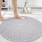 MAYSHINE Round Area Rug Set for Bathroom | Soft Plush Chenille Bath Mat, Water Absorbent Non-Slip Bathroom Rug | Washable Shag Carpet for Shower, Bedroom, or Home Décor | 36"x36" (Round) | White
