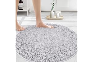 MAYSHINE Round Area Rug Set for Bathroom | Soft Plush Chenille Bath Mat, Water Absorbent Non-Slip Bathroom Rug | Washable Shag Carpet for Shower, Bedroom, or Home Décor | 48"x48" (Round) | White