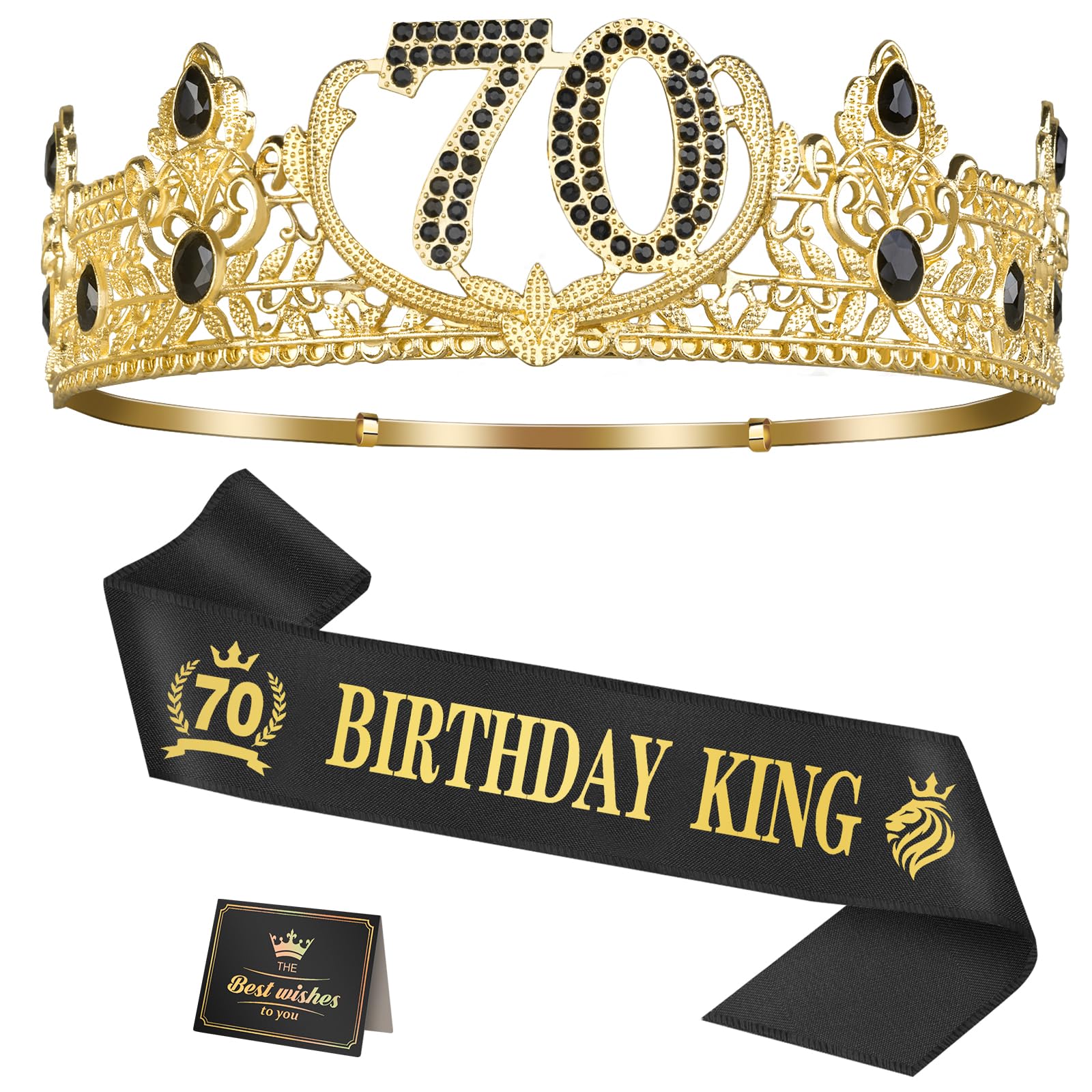 Photo 1 of Asija 70th Birthday Gifts for Men, 70th Birthday Decorations for Men, Party Decor Supplies including King Crown & Sash & Greeting Card