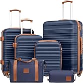 Coolife Luggage 6 Piece Set, Hardside Suitcases with Spinners, 16/20/24/28 | Lightweight ABS+PC Hardside Suitcases, TSA Lock, Duffel Bag with Back Sleeve, Toiletry Bag, Family Travel