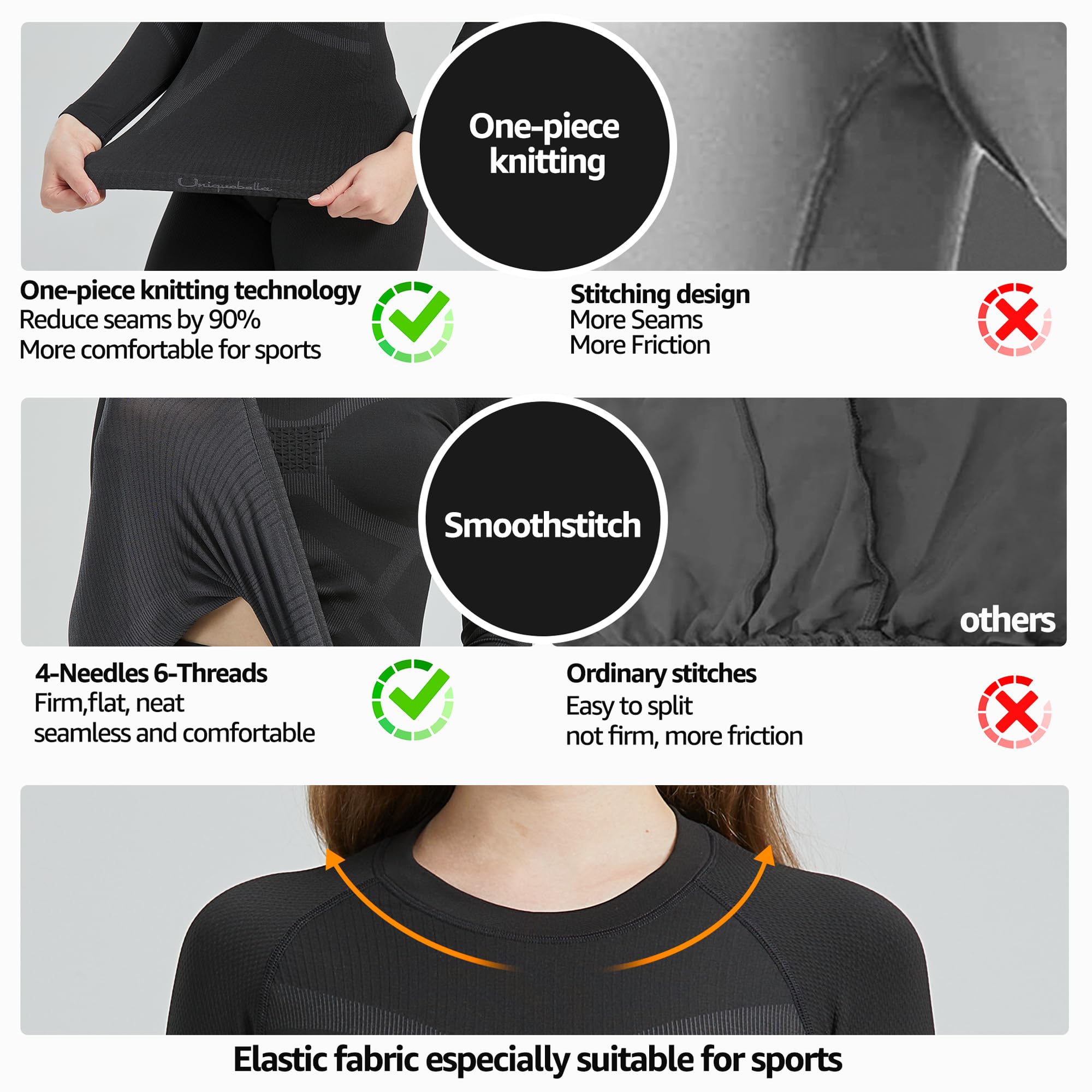 UNIQUEBELLA Thermal Underwear Womens, Quick Dry Winter Ladies Thermal Underwear Ski Thermal Underwear Set Functional Underwear for Skiing Sport Yoga