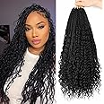 LYCSOU Goddess Box Braids Crochet Hair 1B - 18 Inch 8 Packs Crochet Box Braids Pre-looped Boho Box Braids Crochet Hair Bohemian Box Braids with Curly Ends Synthetic Crochet Hair for Black Women