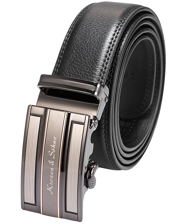 Kronen Soehne KS Herren automatische Schnalle Leder Gürtel, schwarz Auto Lock Schnalle Taille verstellbare Ledergürtel für de