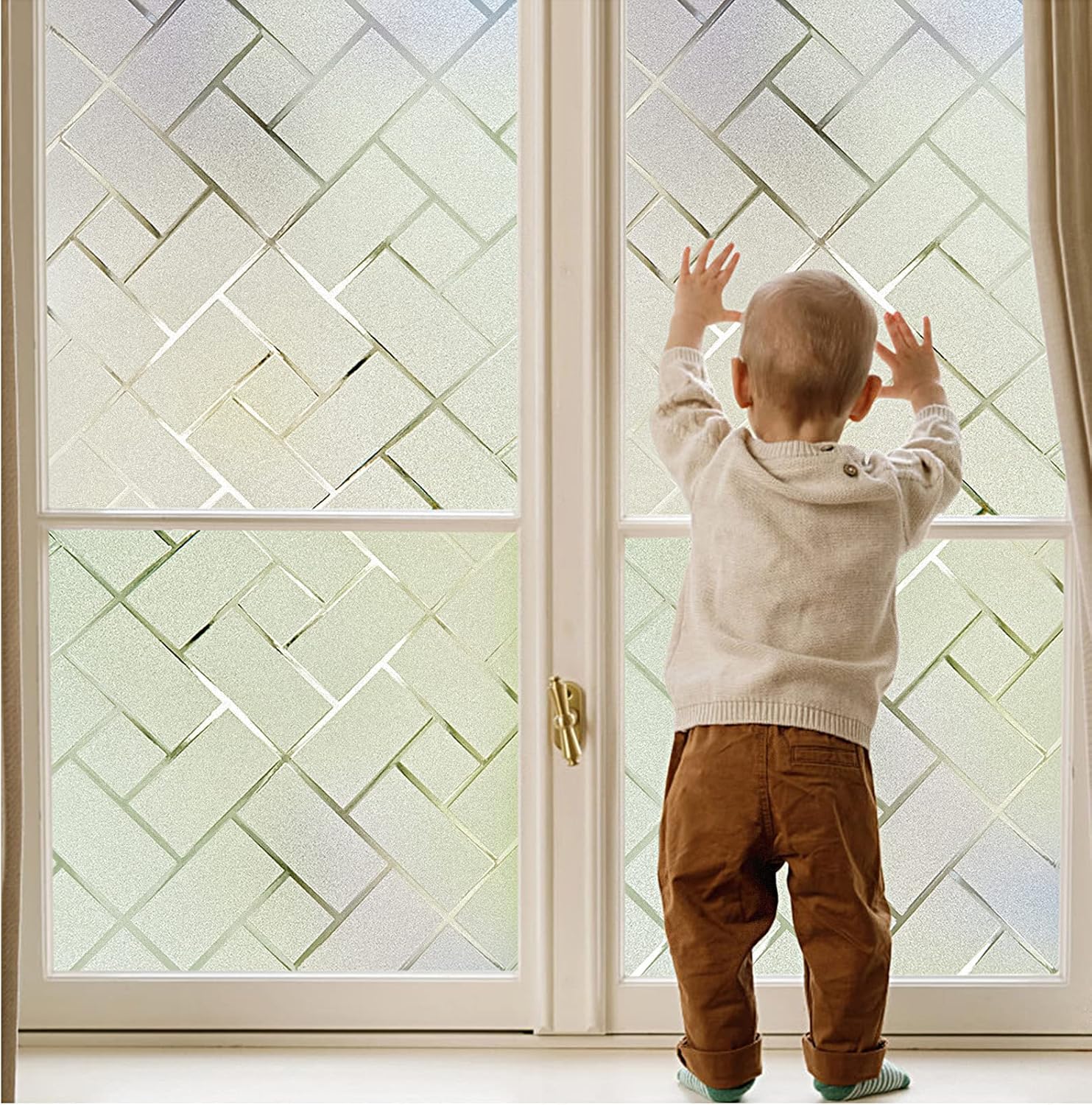 Window Treatments - Coavas Window Privacy Film: Non-Adhesive Privacy Window Film Frosted Glass Window Film Sun Blocking Window Film Heat Control UV Blocking for Home Office, 17.5 x 78.7 inches