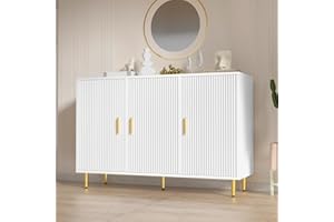 DIYART White Sideboard Buffet Cabinet, Accent Coffee Bar Cabinet with 3 Doors, Entryway Cabinet for Living Room, Kitchen, Hallway