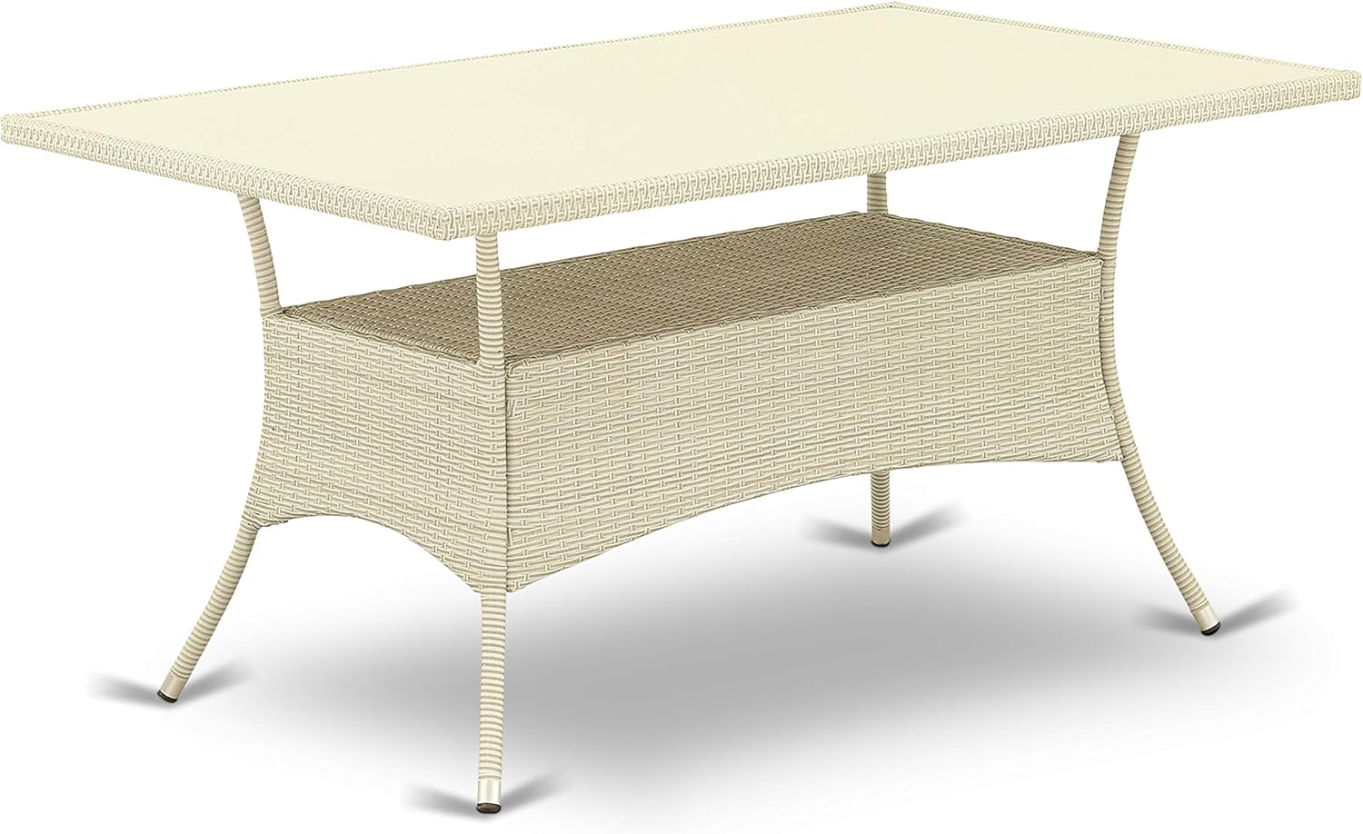 East West Furniture OSBK503A 5Pc Outdoor Natural Color Wicker Dining Set Includes a Patio Table and 4 Balcony Backyard Armchair with Linen Fabric Cushion: Furniture & Decor
