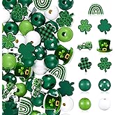 200 Pieces St. Patrick's Day Wood Beads Green Wood Spacer Round Beads St. Patrick's Day Wooden Craft Kits for DIY Crafts Garland Home Party Decor Ornaments (Shamrocks Style)