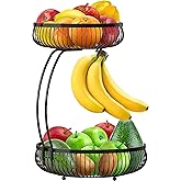 Simple Houseware 2-Tier Countertop Fruit Basket with Banana Hanger, Black