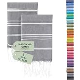 WETCAT Turkish Hand Towels with Hanging Loop, Set of 2 (20" x 30") 100% Turkish Cotton, Pre-Washed, Quick Drying, for Kitchen or Bathroom - Dark Gray