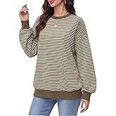 Simlakey Womens Oversized Striped Sweatshirt Crewneck Long Sleeve Pullover Top Casual Workout Shirt Y2k Fall Winter Clothes