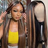 Vemalin Straight Wigs Human Hair 1B/30 Highlight Ombre Lace Front Wig Human Hair 13x4 Transparent Lace Frontal Black with Brown Highlight Wig for Women 200 Density Glueless Wigs 24 Inch