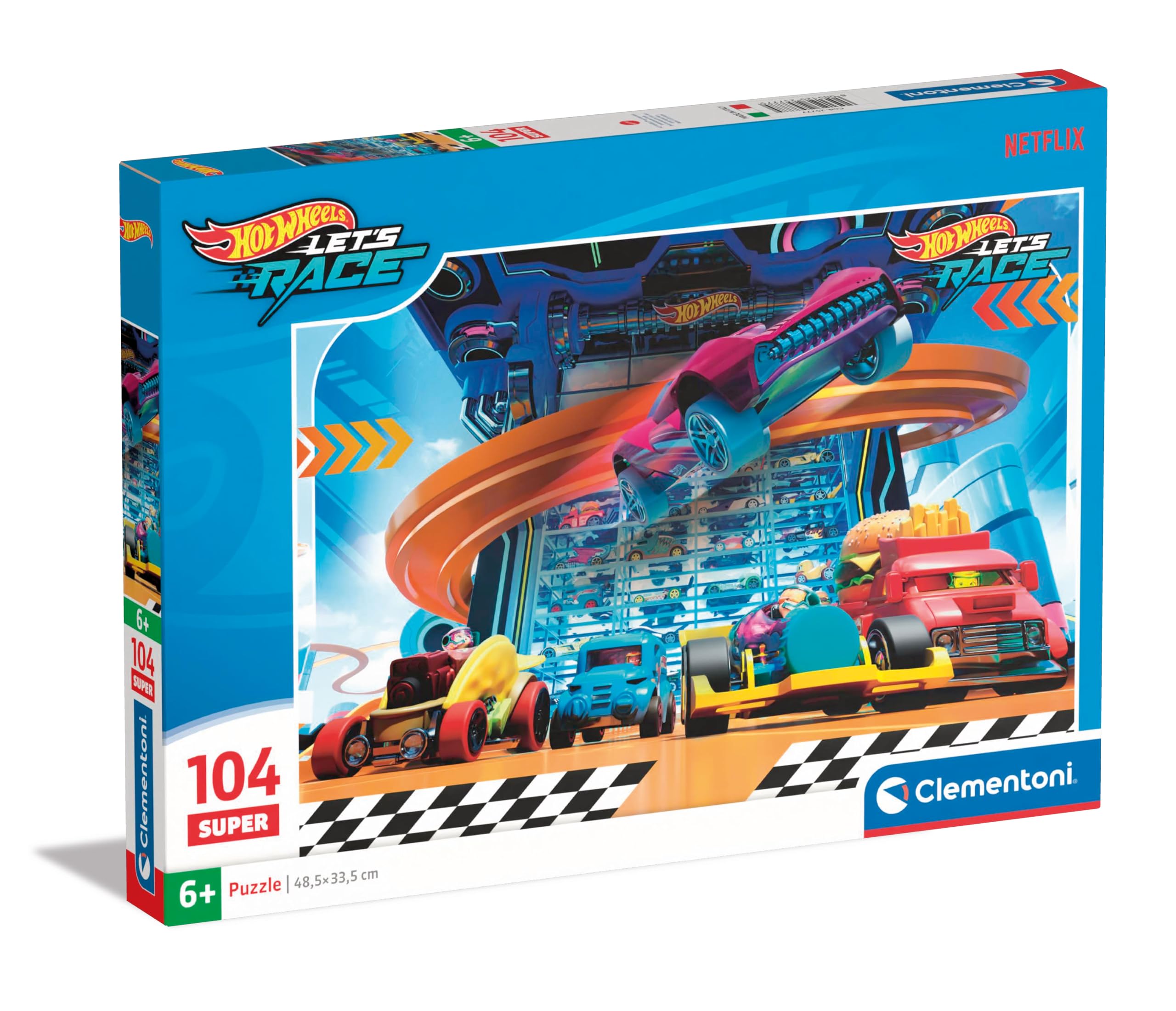 Clementoni Jigsaw Puzzle Hotwheels 104 Pieces - Supercolor Puzzle For Children 6-8 Years, Cartoon, Cars, Gift For Boy/Girls, Puzzle For Kids, Made In Italy, 25777