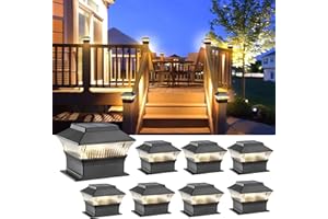 MOON-DE-AGE Fence Post Lights, 25 Lumens Deck Post Cap Light Solar Powered Outdoor Lighting, Fits for 4x4 or Larger Wooden Posts with 4x6 Base, 3000K Warm Light, Waterproof, Black - 8 Pack