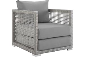 Modway Aura Wicker Rattan Outdoor Patio Arm Chair with Cushions in Gray Gray