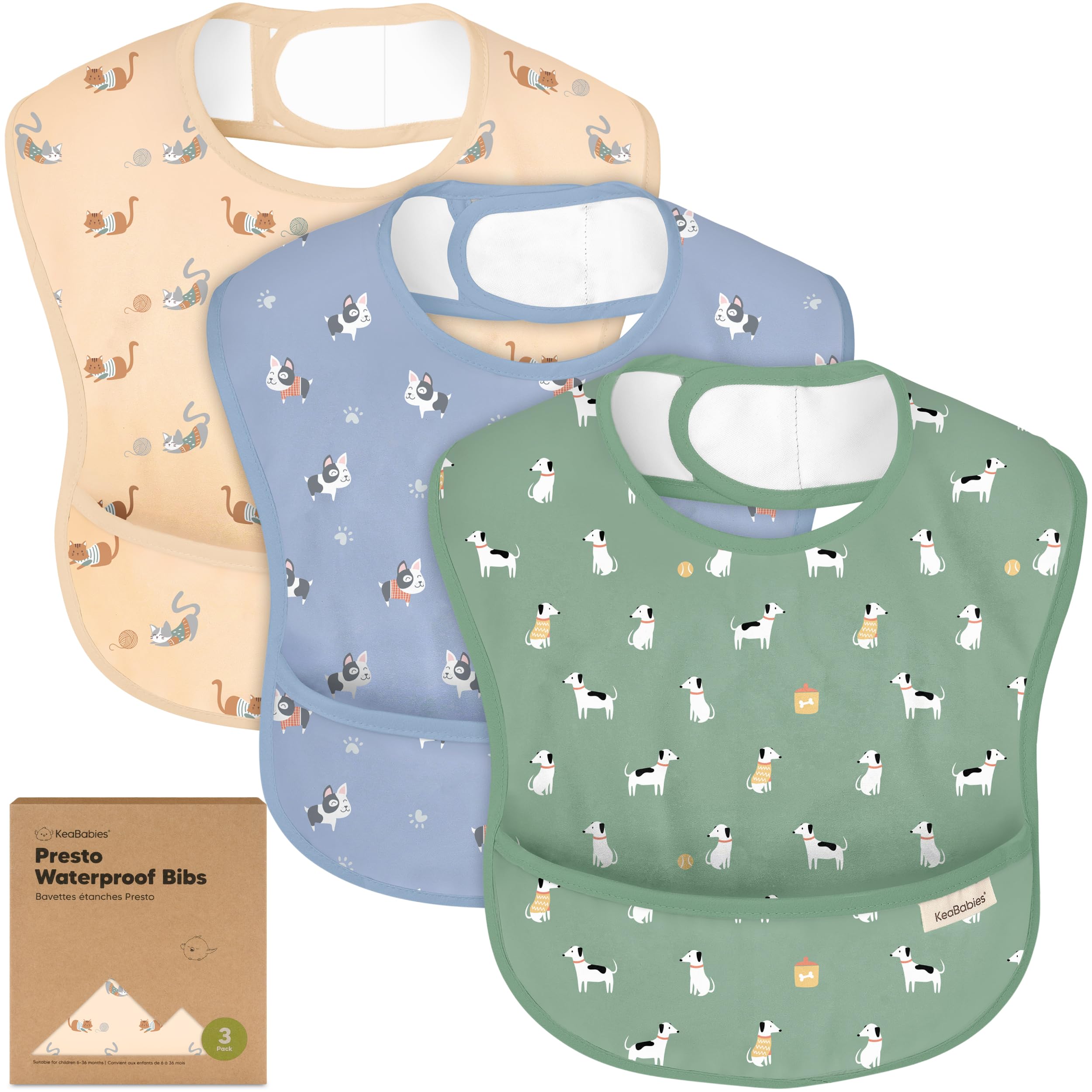 Photo 1 of 3-Pack Waterproof Baby Bibs for Eating - Lightweight Toddler Feeding Bibs with Large Food Catcher, Mess Proof, Food-Grade Baby Eating Essentials, Easy to Put On & Clean (Pets & Paws)