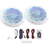 Rockville Pair RMC65LW 600W Peak / 75W RMS 2-Way White Marine Speakers, Multi-Color LED Lighting, Remote Control, Waterproof, Perfect for Boats and Outdoor Audio