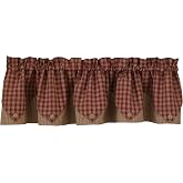 Sturbridge Lined Point Valance - Wine (72" wide x 15" long) | 72" x 15" | Cotton | Plaid Print | Primitive Country Window Decor