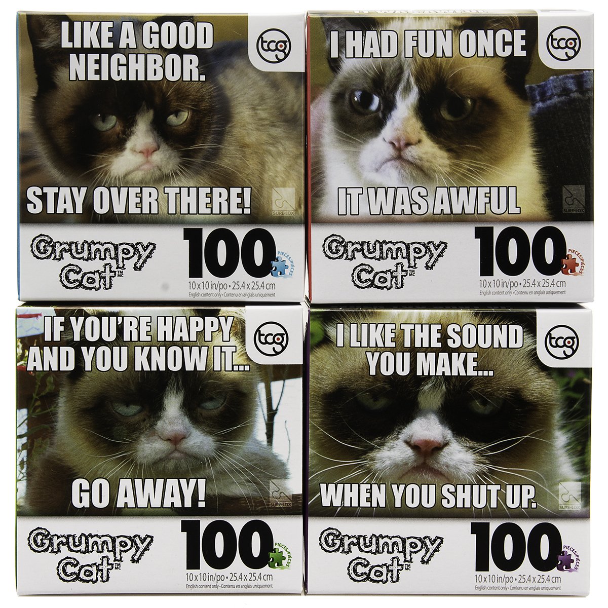 Set Of 4 Official Grumpy Cat 100pc Jigsaw Puzzles Funny Meme Kids