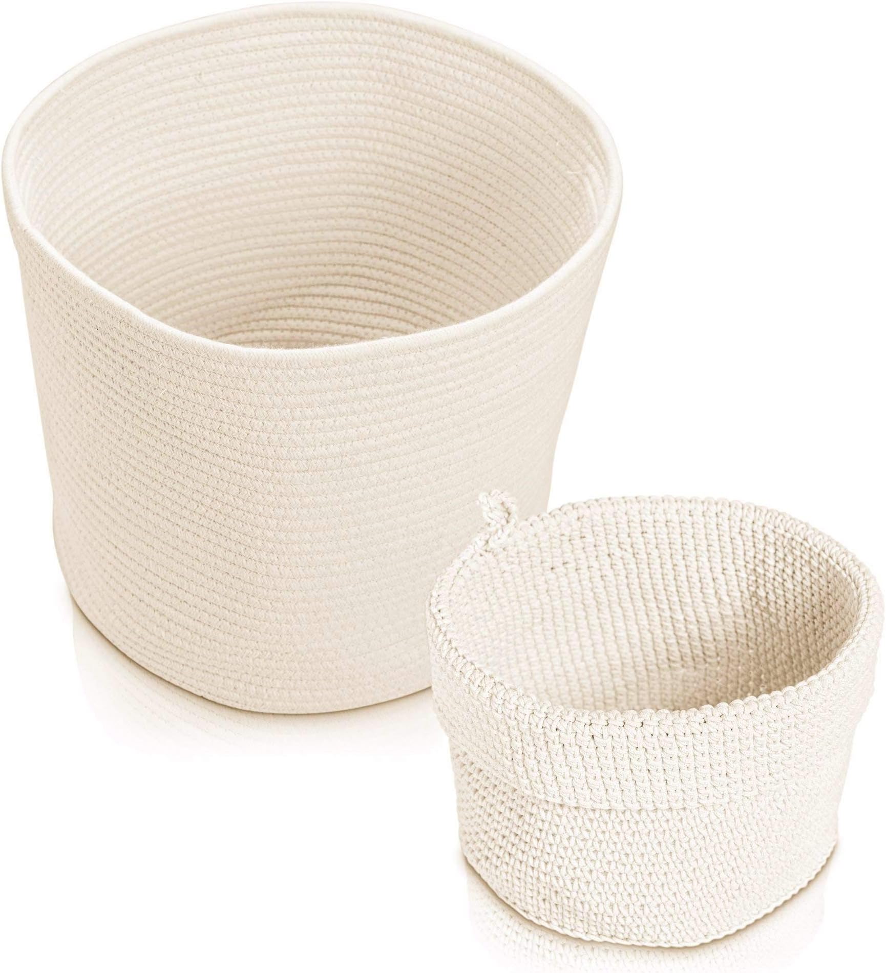 Small Storage Basket - Cute Cotton Rope Basket - Closet Storage Bins - Desk Basket Organizer - Baby Nursery Organizer Toy Storage Bin - Handmade Baskets for Gifts - Cosmetic Basket -Home Decor