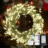 Dailyart 300Led Fairy Lights Plug in with Remote &amp; Timer for Christmas Tree | 26Ft Warm Twinkle String Lights 8 Modes Cluster Lights for Bedroom Garland Wreath Party Window Wedding Decoration Green Wire