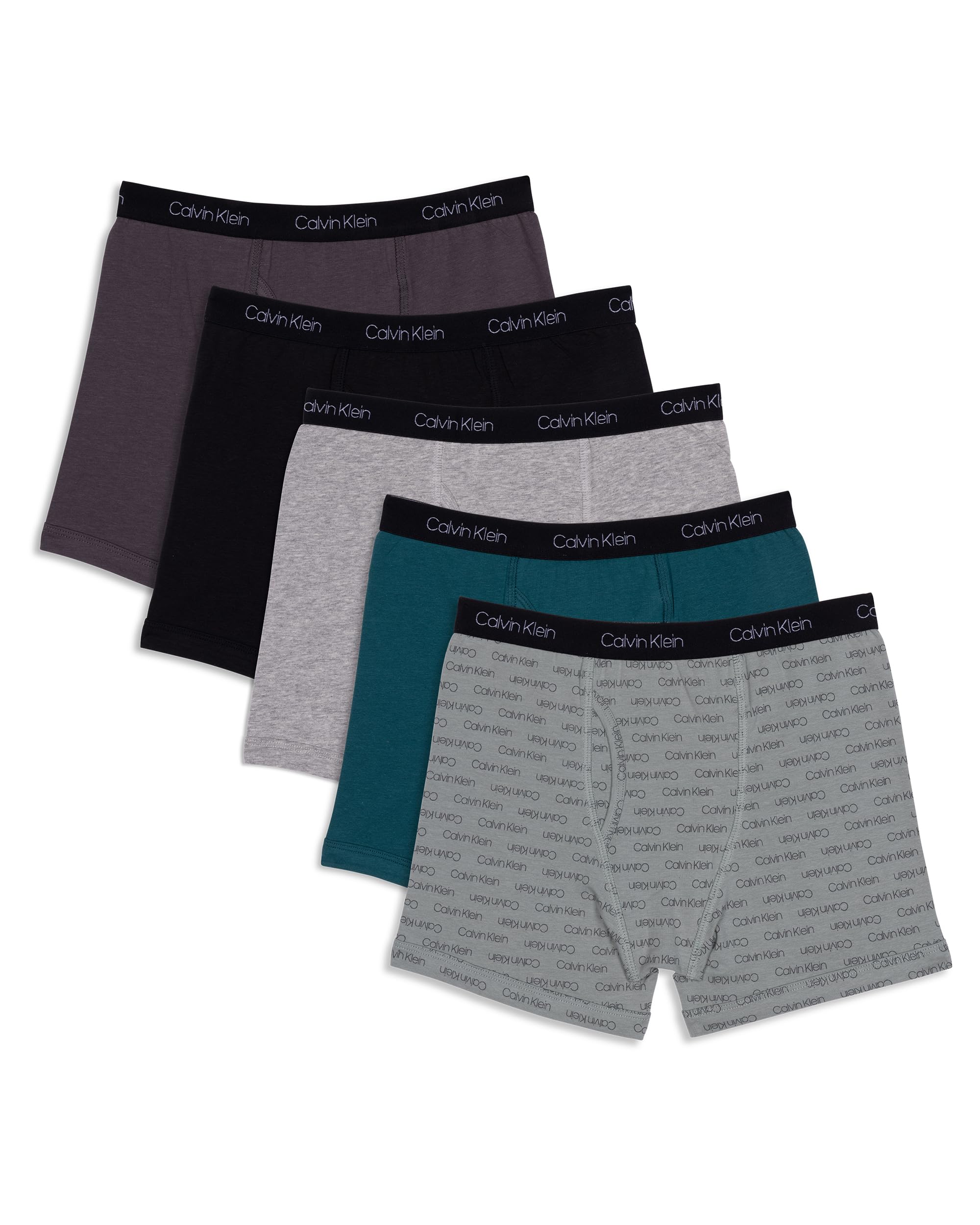 Calvin Klein Kids Boys' Modern Cotton Boxer Brief Underwear 5-Pack, Slate Gray Calvin/Pacific/Heather Gray/Black/Magent, X-Large Image
