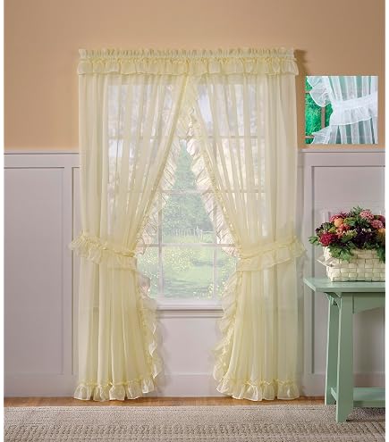 Amazon.com: Seibeh Tex Shabby Chic Double Layer Sheer Ruffled