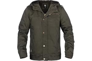 whattry Mens Casual Washed Cotton Military Jacket Warm Canvas Windbreaker