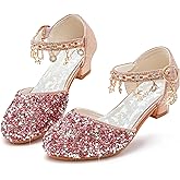 Furdeour Girls Dress Shoes Princess Crystal High Heels Closed Toe Party Wedding Flower Girls Shoes Toddler Little Big Kid