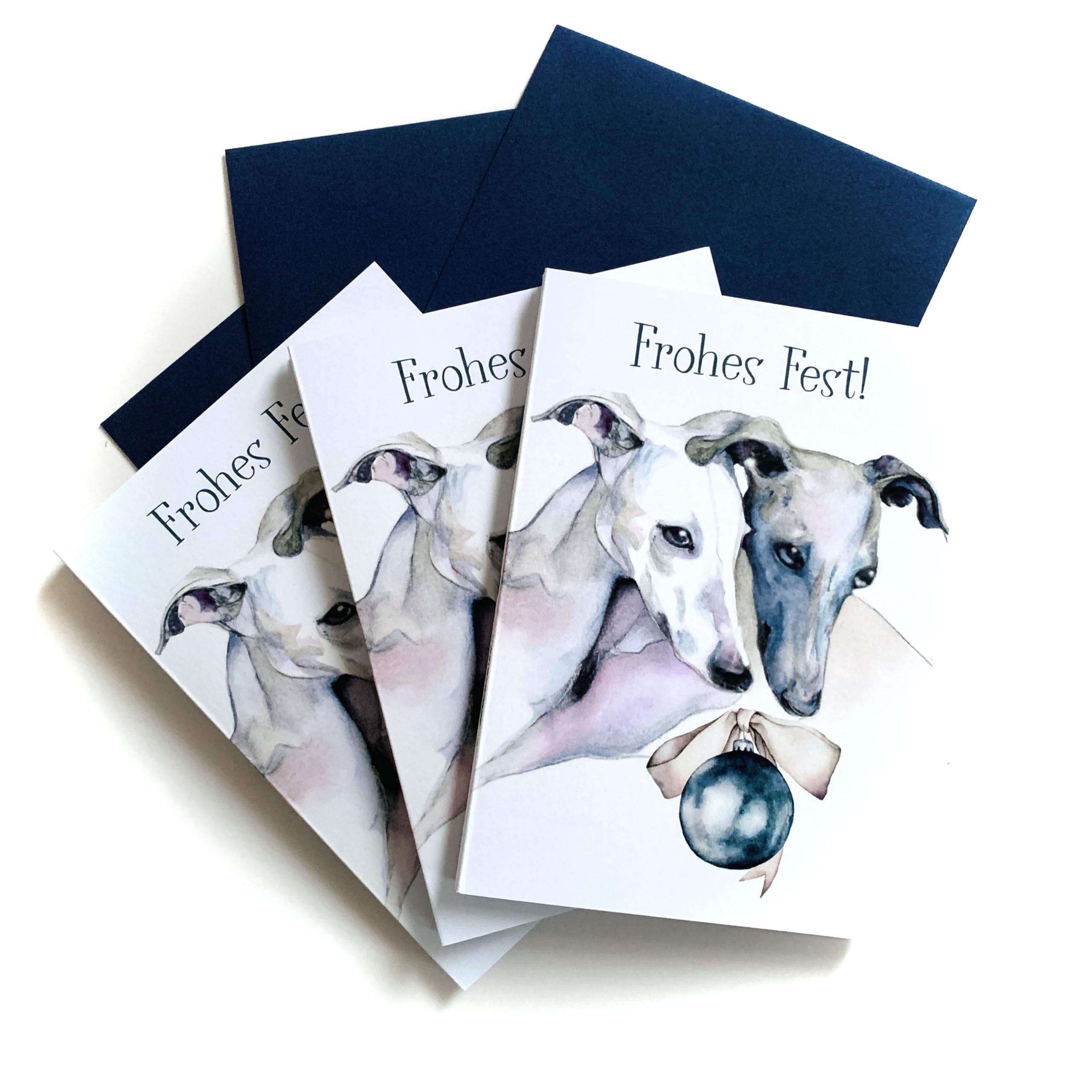 Edition Summerhill Christmas Cards Set of 3 Whippet Love - Leporello - Watercolour Art Print with Envelope, Colourful