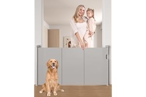 Likzest 2024 New Launch and Latest One-Handed Operation Retractable Baby Gates, 33" Tall x 55" Wide, Mesh Baby and Pet Gate with Reinforcing Rod for Stairs Doorways Hallways, Indoor and Outdoor, Grey
