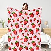 Strawberry Throw Blanket for Women Kids, Strawberry Gifts for Girls Women Teens Mom Birthday, Soft Warm Cozy Fruit Pattern Fleece Throws, Cute Pink Home Room Decor for Couch, Bed 50x60 Inches