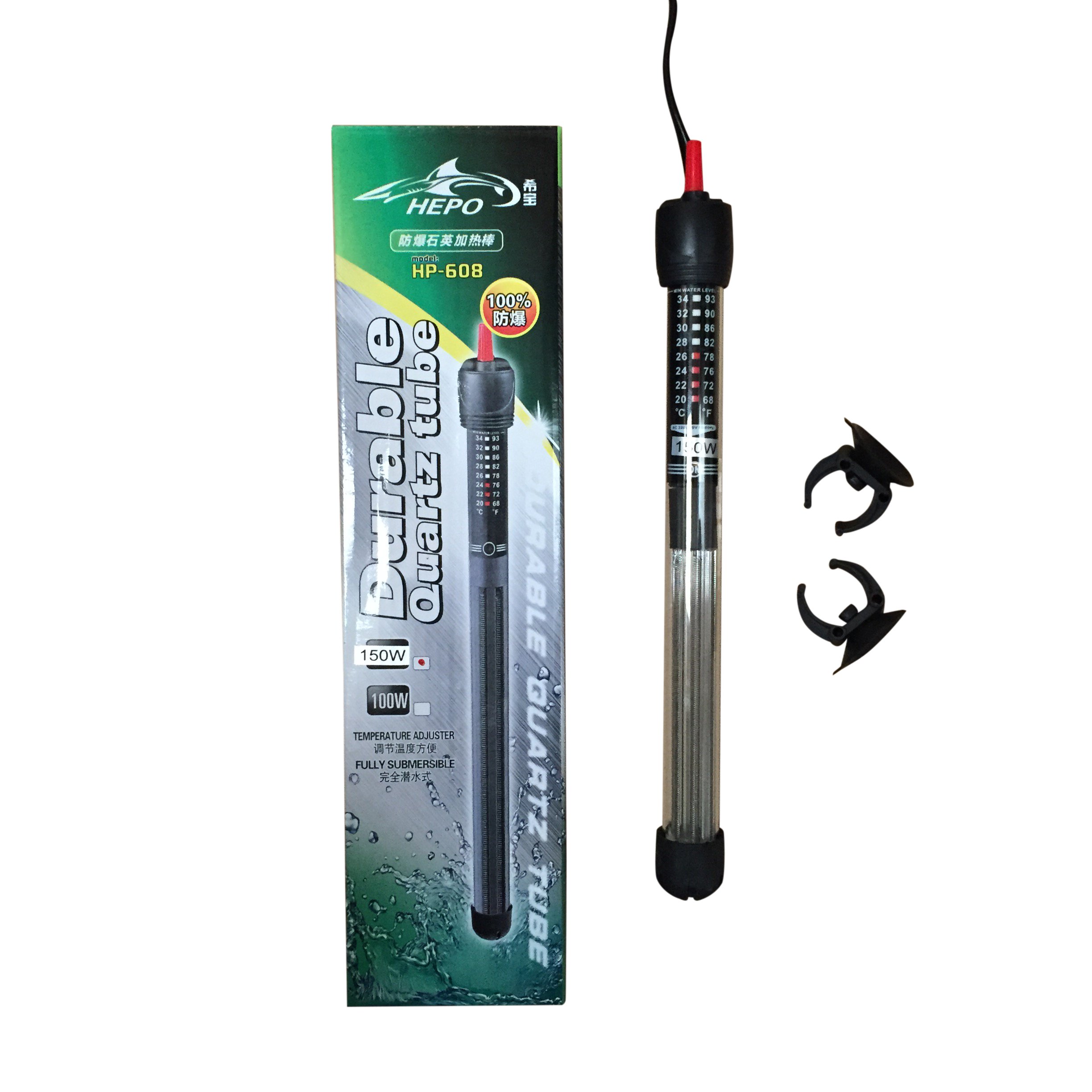Hepo HP-608 Quartz Aquarium Fish Tank Heater Submersible Thermostat 25w to 300w (100w)