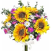 Aoztio Sunflowers Artificial Flowers Bouquet, Fall Flowers Artificial for Decoration, Silk Flower Arrangements, Fake Sunflowers for Wedding Floral Arrangement Farmhouse Decor Cemetery Flowers -Yellow