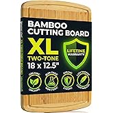 GREENER CHEF Organic Lightweight, Durable Extra Large Bamboo Cutting Board (18") - Non Toxic Wood Chopping Board with Juice Groove for Kitchen, Meat, Vegetables, and Food Prep