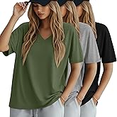 Huukeay 3 Pack Women's Oversized Cotton T-Shirts V Neck Loose Fit Casual Workout Tees Soft Short Sleeve Tops