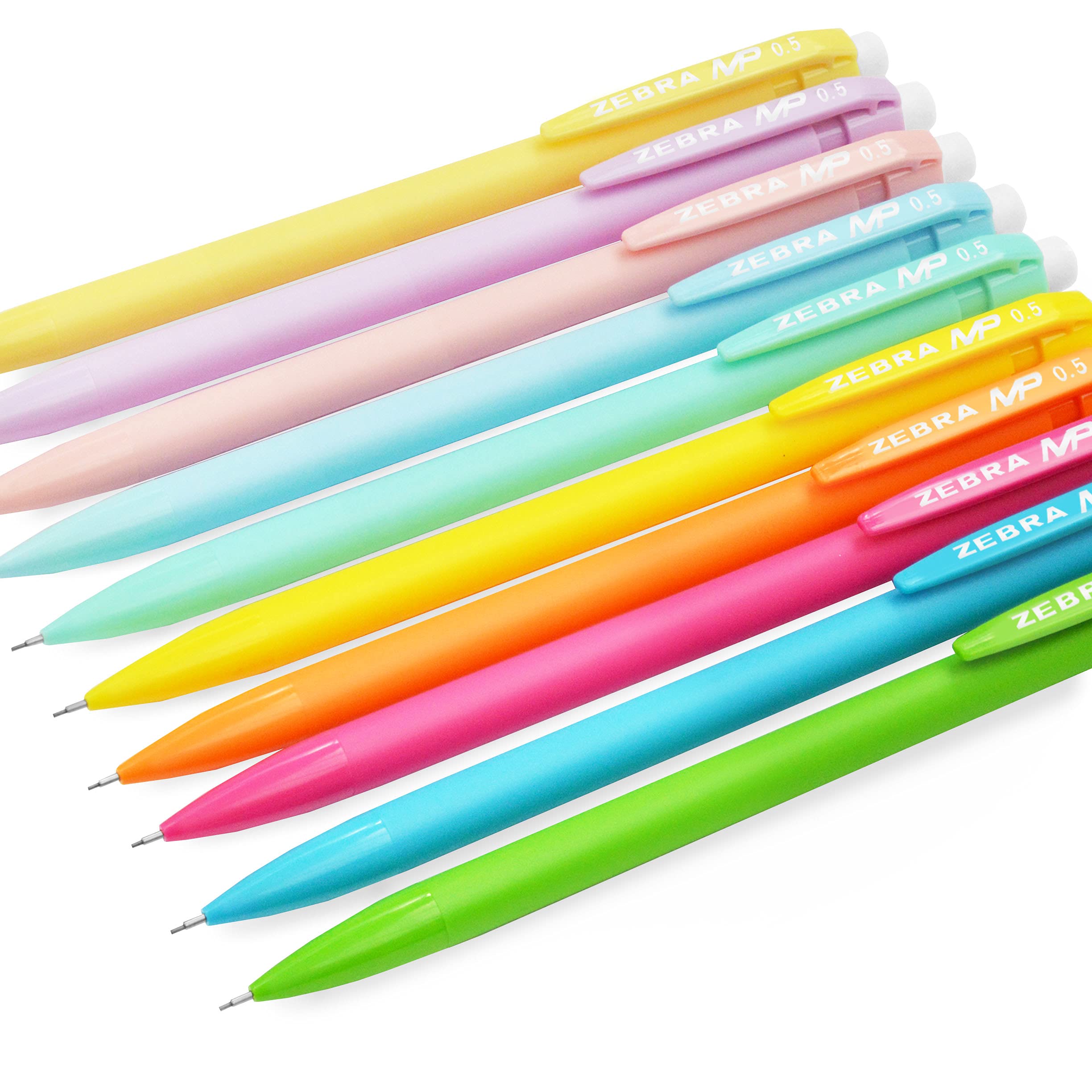 Zebra MP Mechanical Pencil - 0.5mm Fine Nib - Graphite Lead - Pastel and Neon Set of 10
