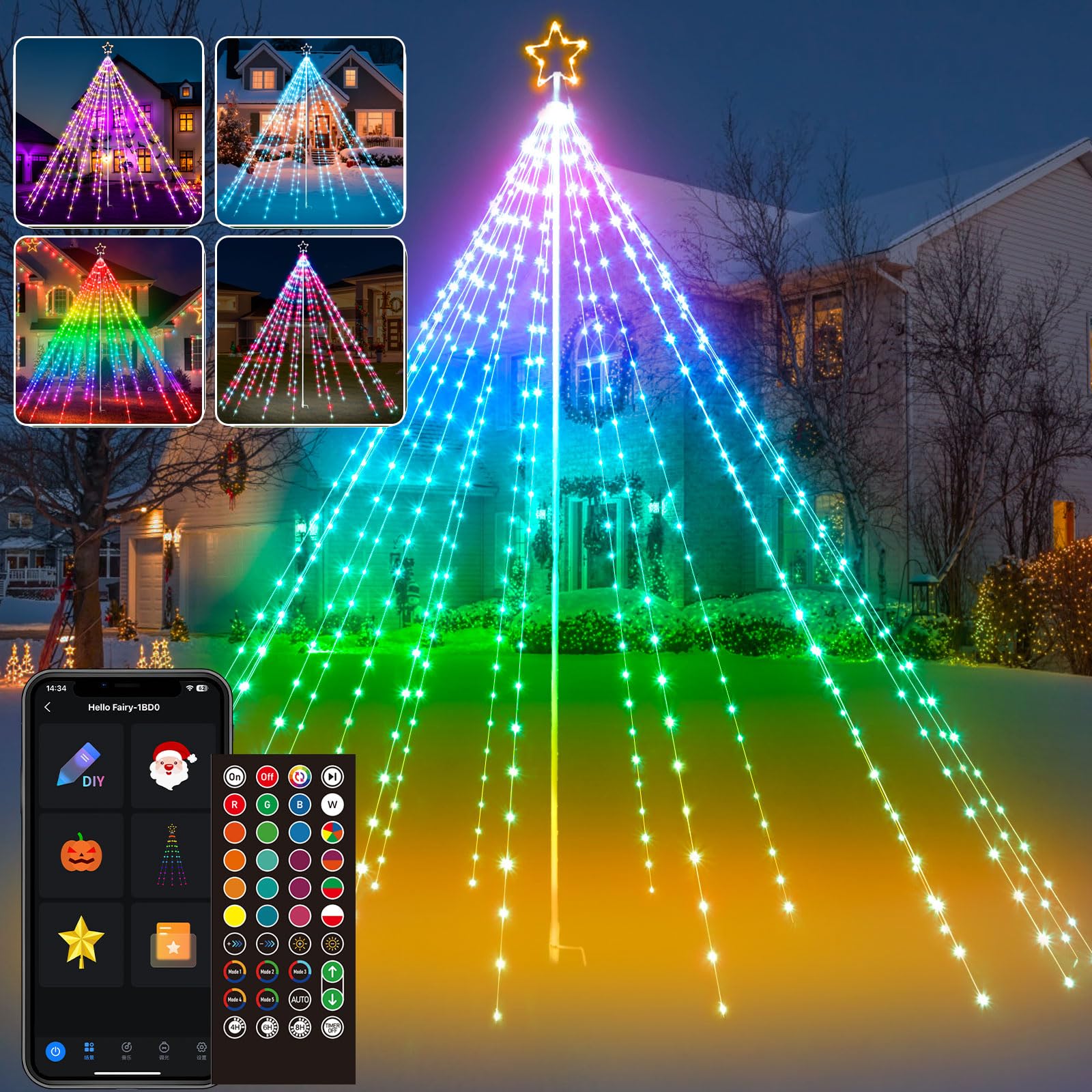 Photo 1 of 13Ft 622LEDs Outdoor Christmas Lights Yard Decor, Smart Color Changing RGB Flag Pole Christmas Tree Light, App/Remote Control, Timer, Dimmer, Group Control, Waterproof, Large Outside Xmas Decor