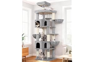 Globlazer Extra Large Cat Tree Tower, 82in Tall Heavy Duty Cat Tree for Indoor Cats Large Adult Big Cat Tower with 8 Scratching Posts, 2 Cat Condos, 2 Top Perches, 3 Hanging Baskets, S82, Light Grey
