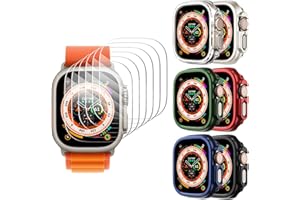 Fullife 6-Pack Compatible with Apple Watch Ultra 49mm Screen Protector, Hard PC Protective Bumper Cover for Men Women for iWatch Ultra 2/Ultra Case (49mm, Green/Blue/Red/Midnight/Starlight/Clear)
